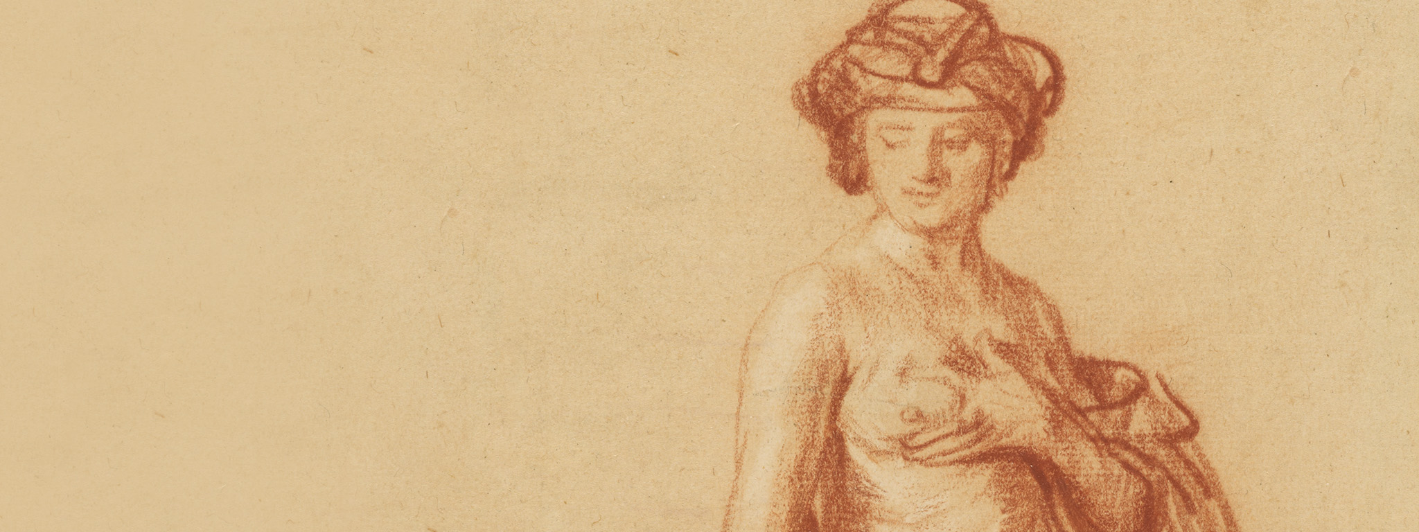 Nude Woman with a Snake (detail), about 1637, Rembrandt van Rijn, red chalk with white opaque watercolor. The J. Paul Getty Museum